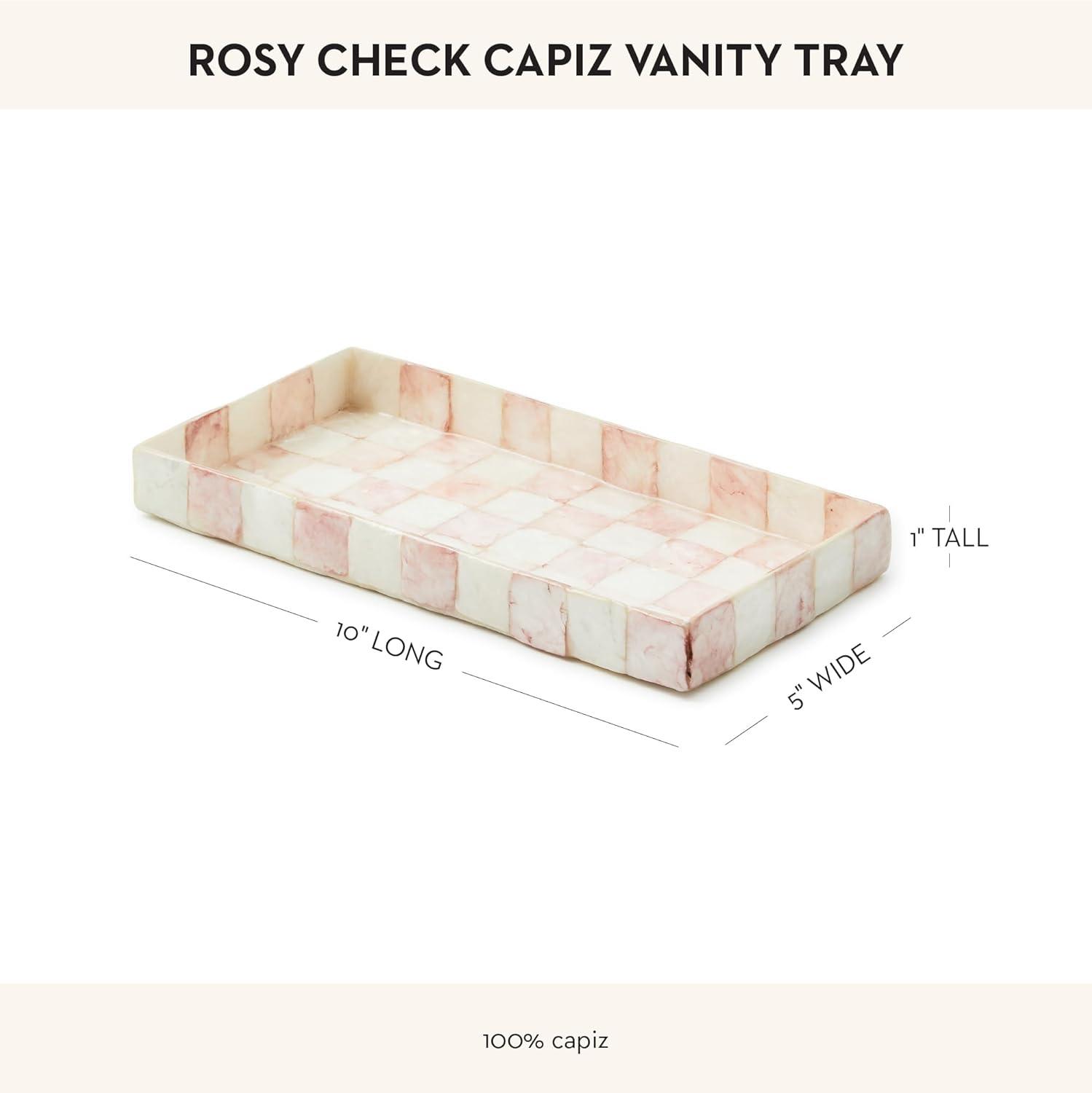 imageMACKENZIECHILDS Capiz Vanity Tray Rectangular Tray Decor GrayandWhite Sterling CheckRosy Check