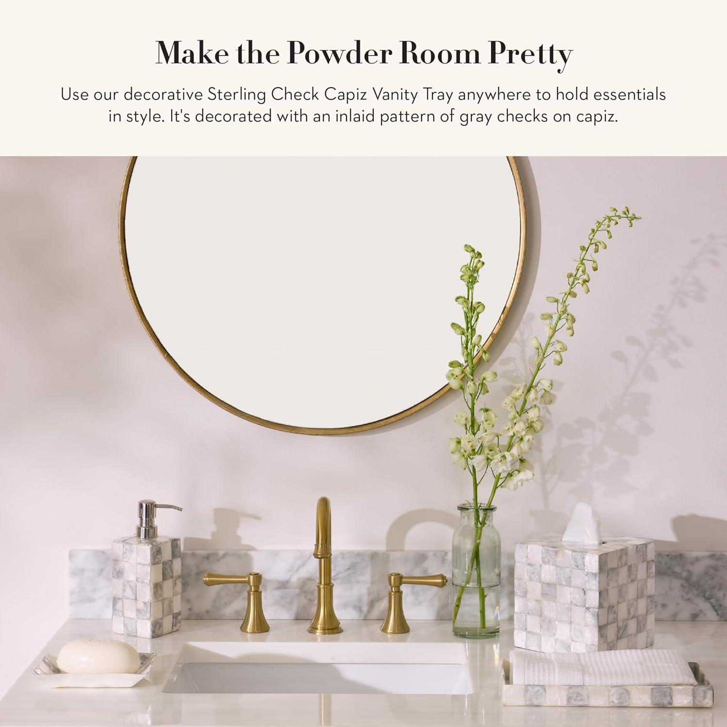 imageMACKENZIECHILDS Capiz Vanity Tray Rectangular Tray Decor GrayandWhite Sterling CheckSterling Check