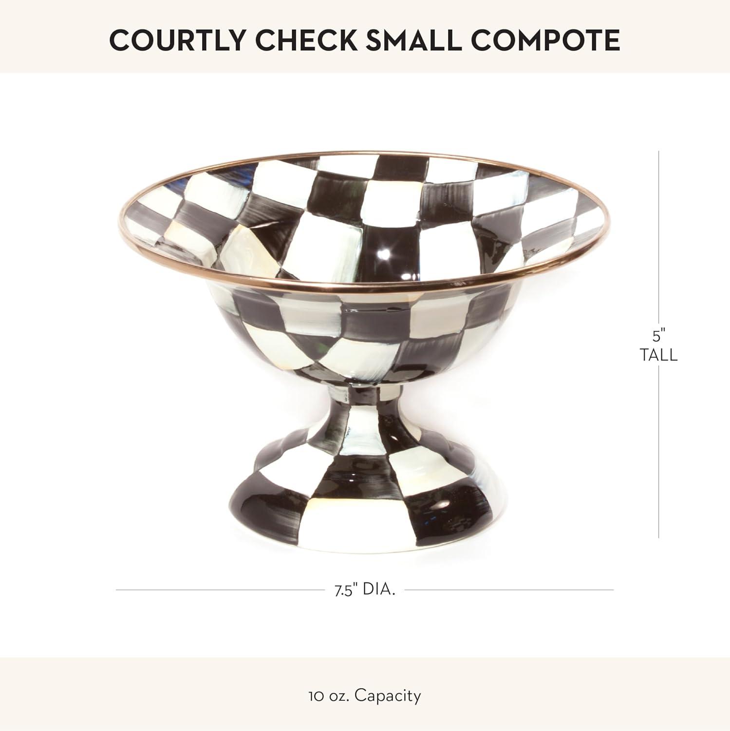 imageMACKENZIECHILDS Enamel Compote Cute Enamel Pedestal Serving Dish or Decorative Bowl Small BrownandWhite Mocha CheckCourtly Check
