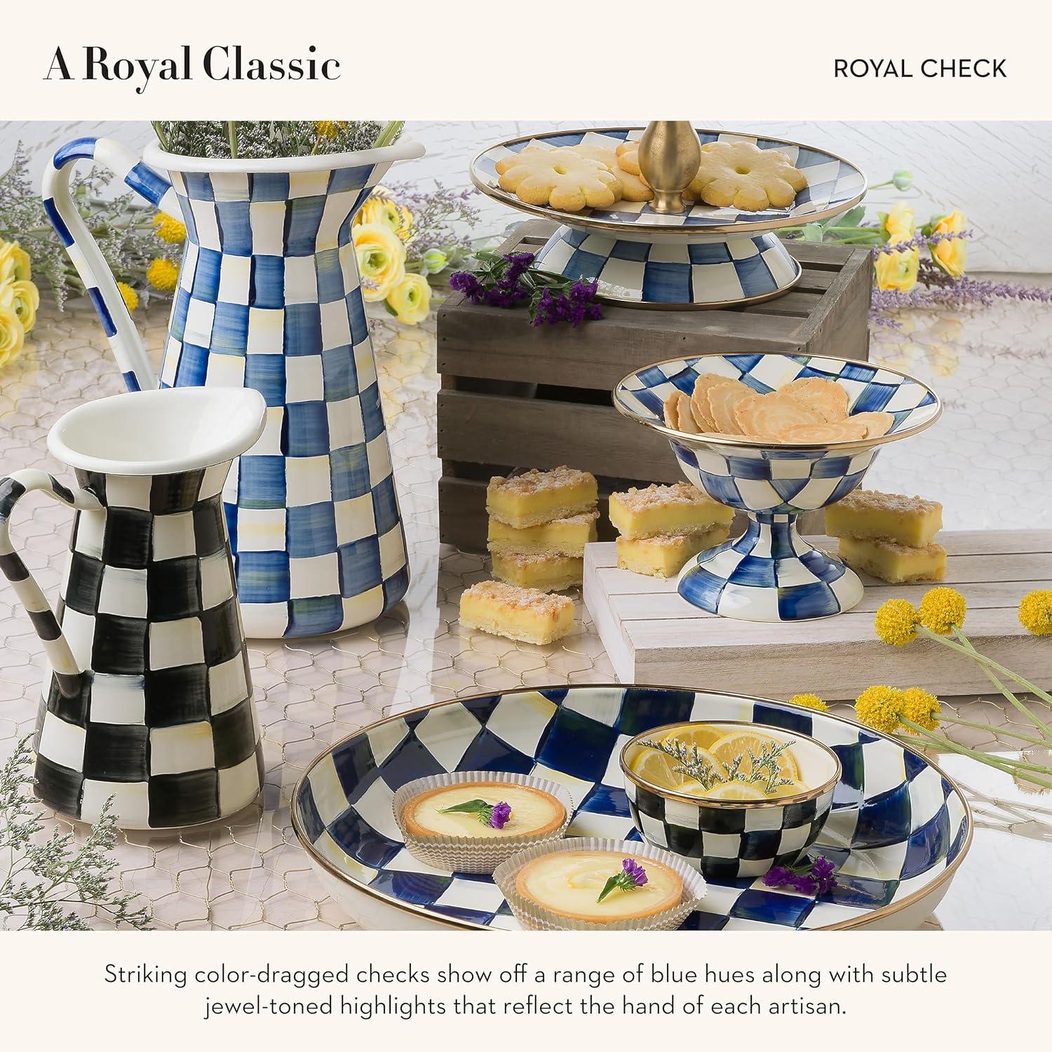 imageMACKENZIECHILDS Enamel Compote Cute Enamel Pedestal Serving Dish or Decorative Bowl Small BrownandWhite Mocha CheckRoyal Check