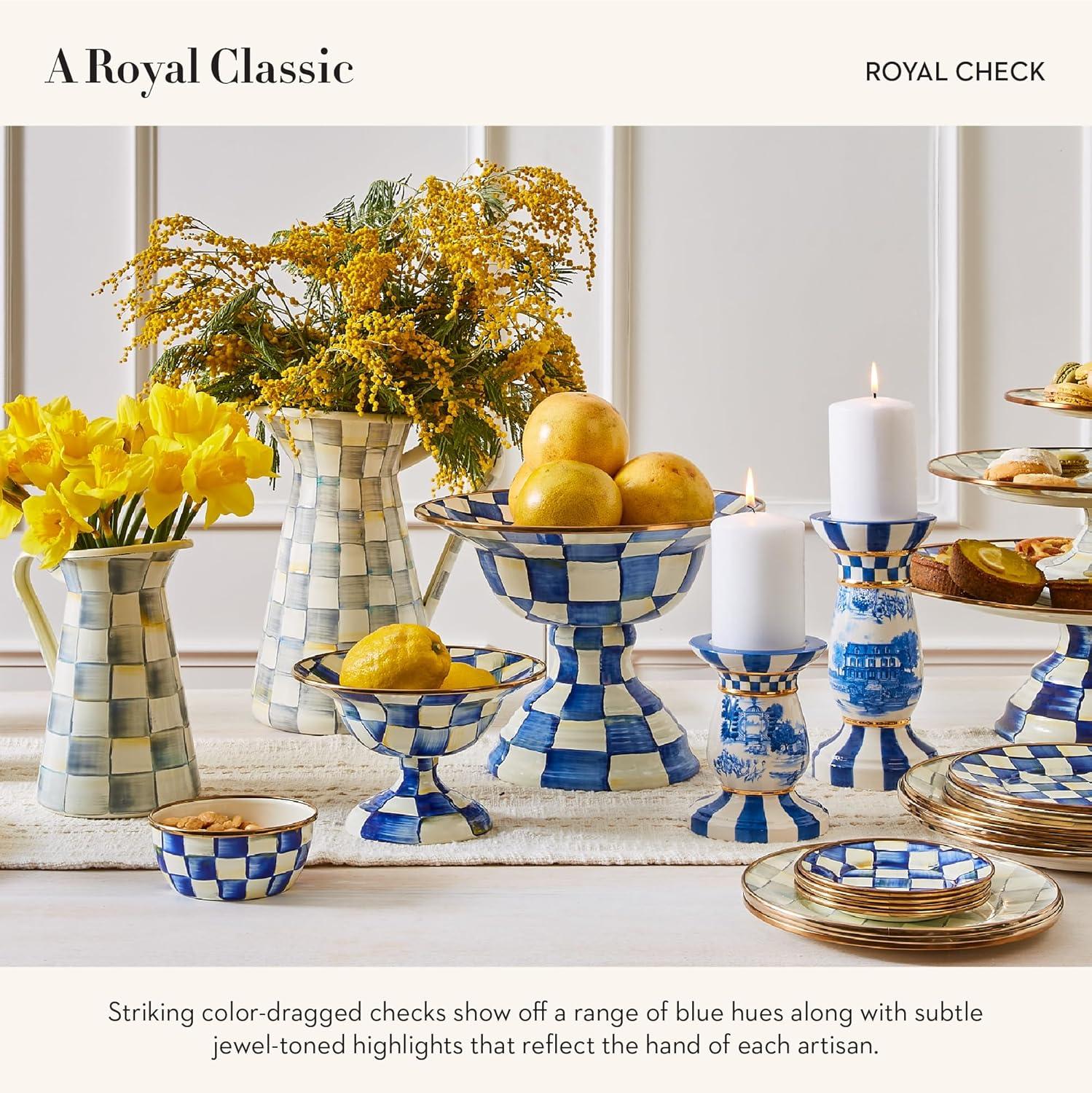 imageMACKENZIECHILDS Enamel Compote Cute Enamel Pedestal Serving Dish or Decorative Bowl Small BrownandWhite Mocha CheckRoyal Check