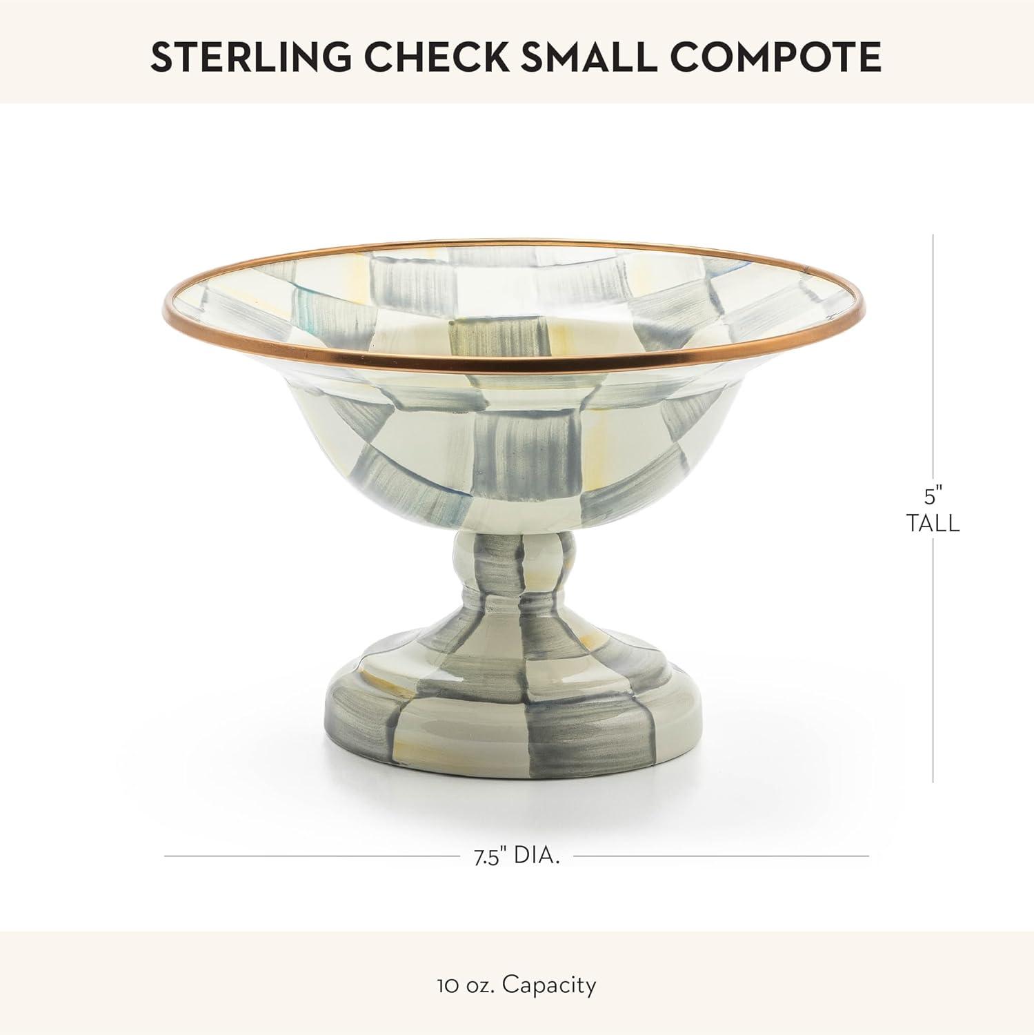 imageMACKENZIECHILDS Enamel Compote Cute Enamel Pedestal Serving Dish or Decorative Bowl Small BrownandWhite Mocha CheckSterling Check