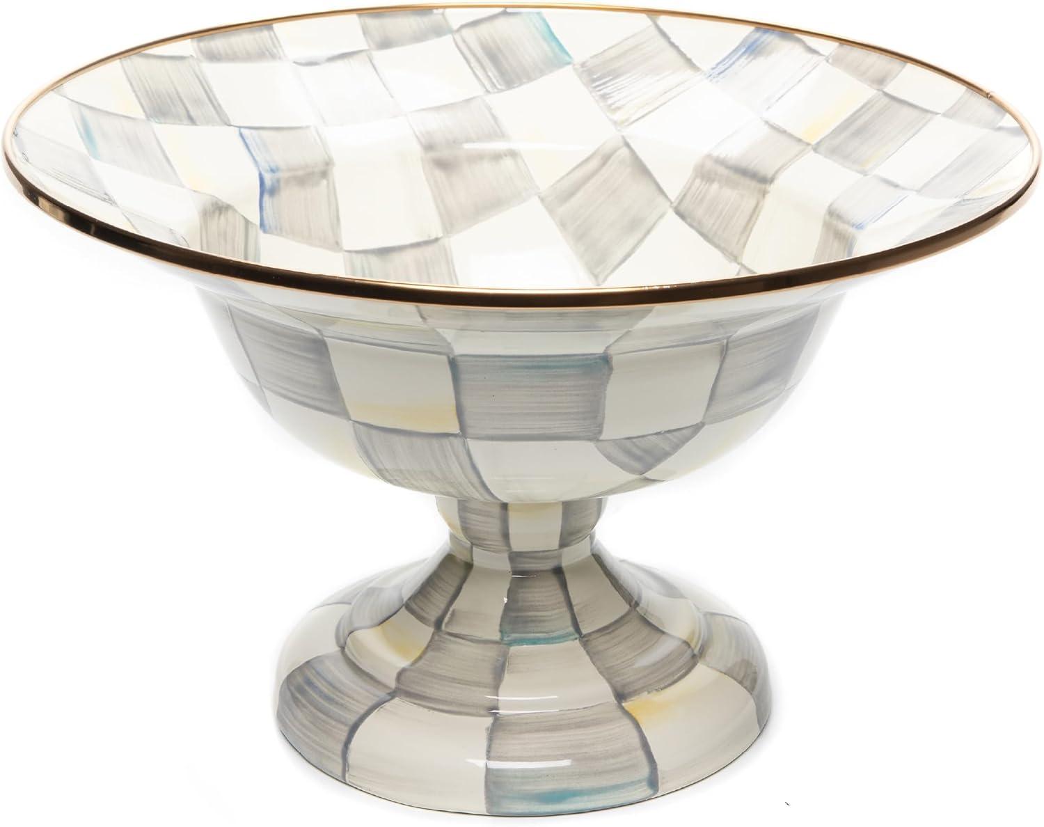 imageMACKENZIECHILDS Enamel Compote Cute Enamel Pedestal Serving Dish or Decorative Bowl Small BrownandWhite Mocha CheckSterling Check