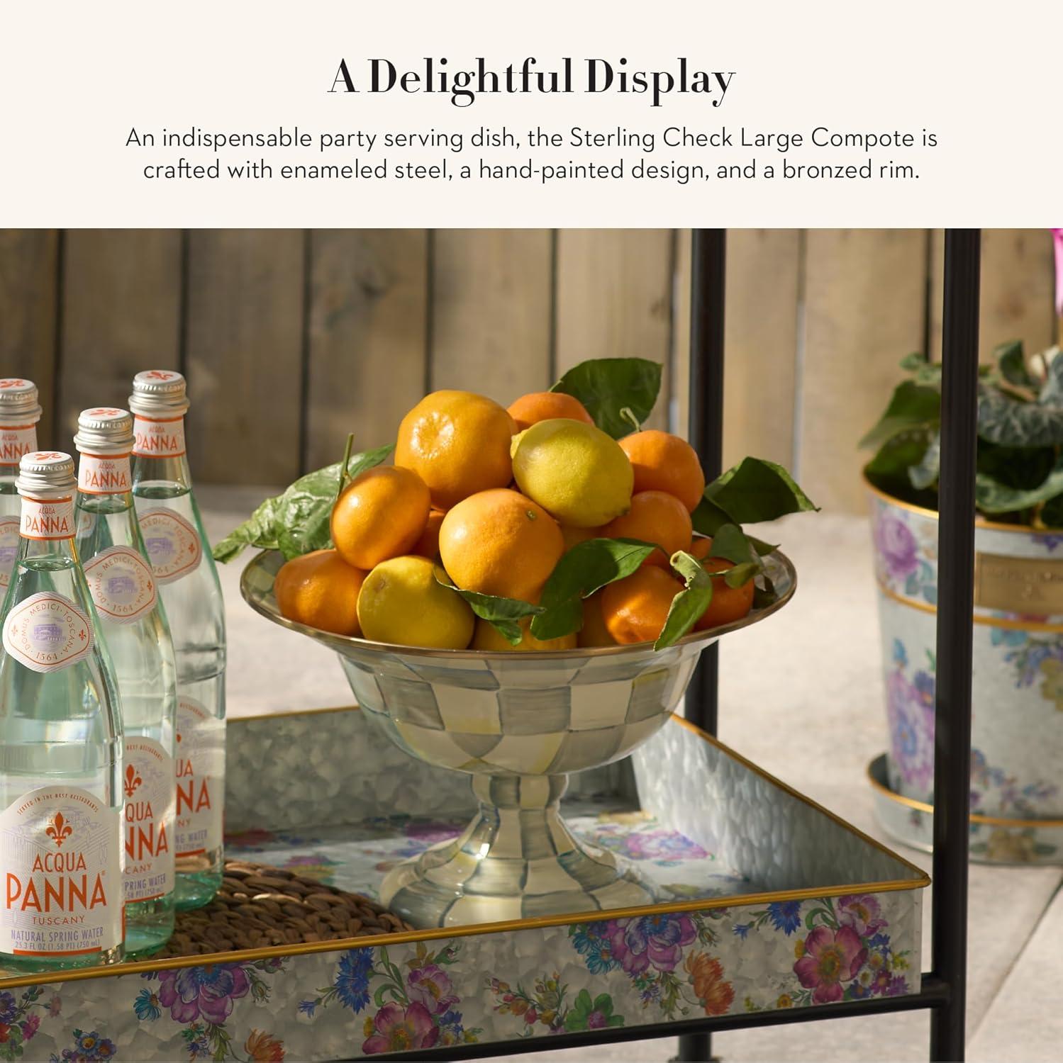 imageMACKENZIECHILDS Enamel Compote Cute Enamel Pedestal Serving Dish or Decorative Bowl Small BrownandWhite Mocha CheckSterling Check