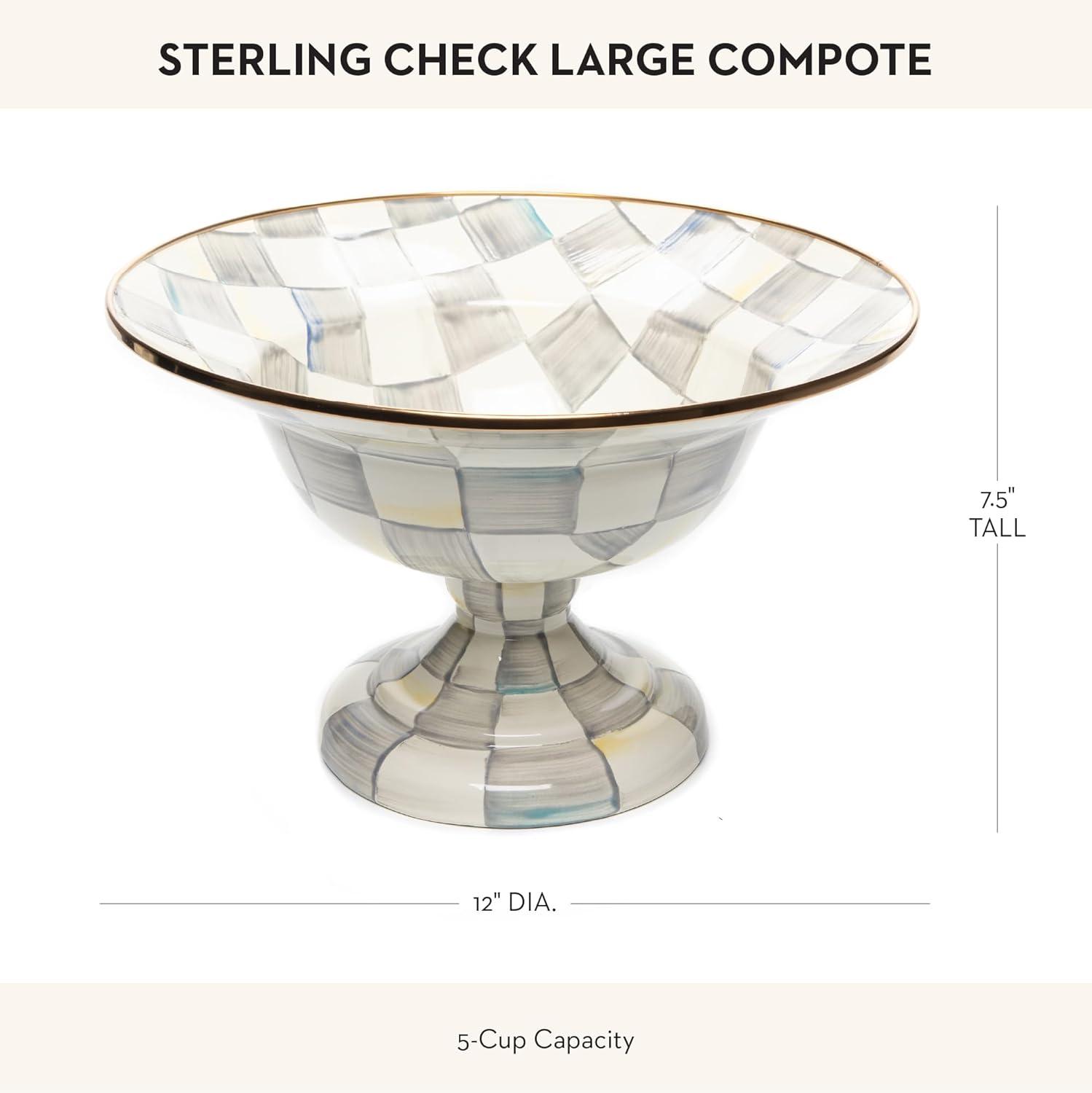 imageMACKENZIECHILDS Enamel Compote Cute Enamel Pedestal Serving Dish or Decorative Bowl Small BrownandWhite Mocha CheckSterling Check