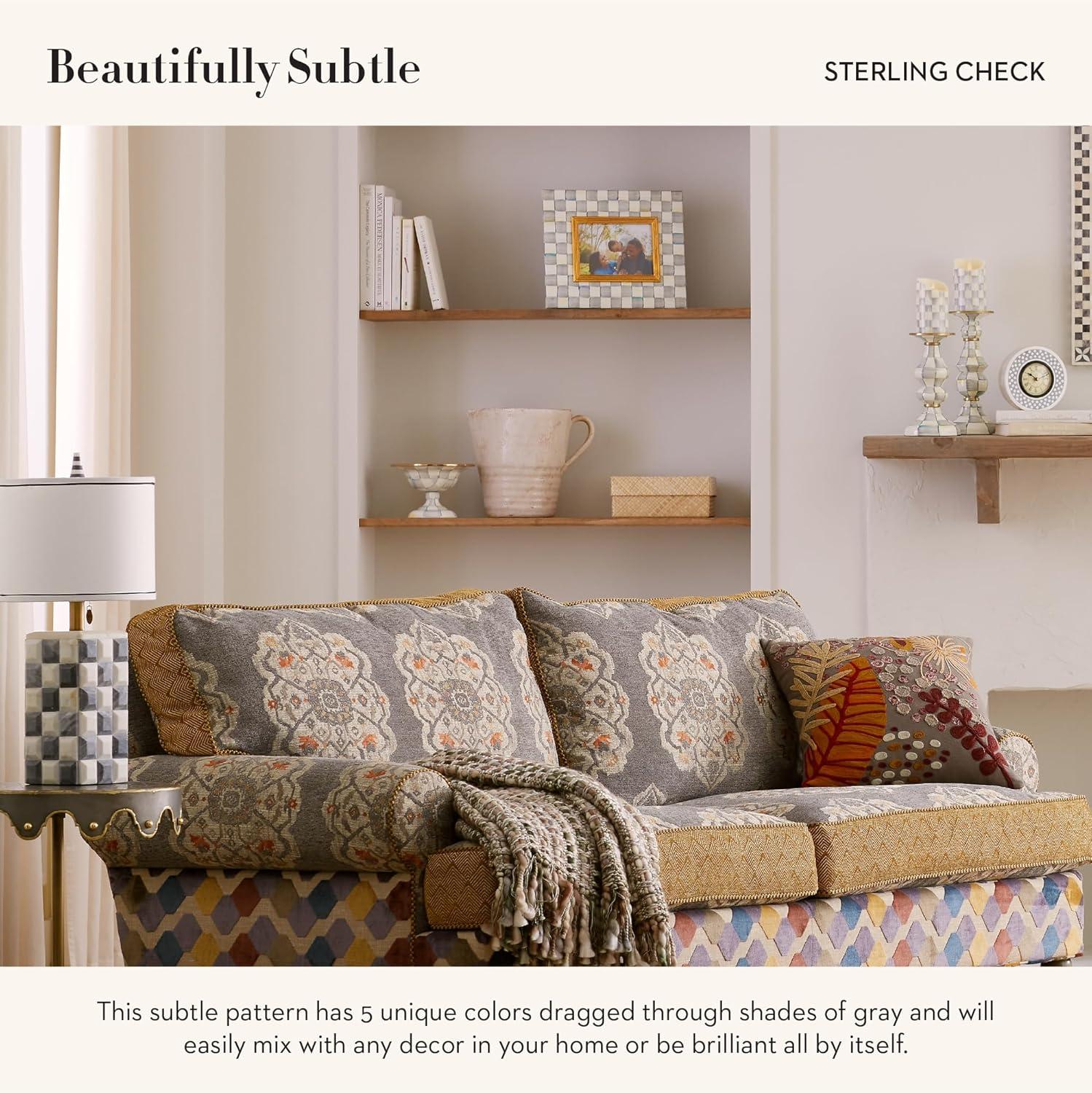 imageMACKENZIECHILDS Enamel Compote Cute Enamel Pedestal Serving Dish or Decorative Bowl Small BrownandWhite Mocha CheckSterling Check