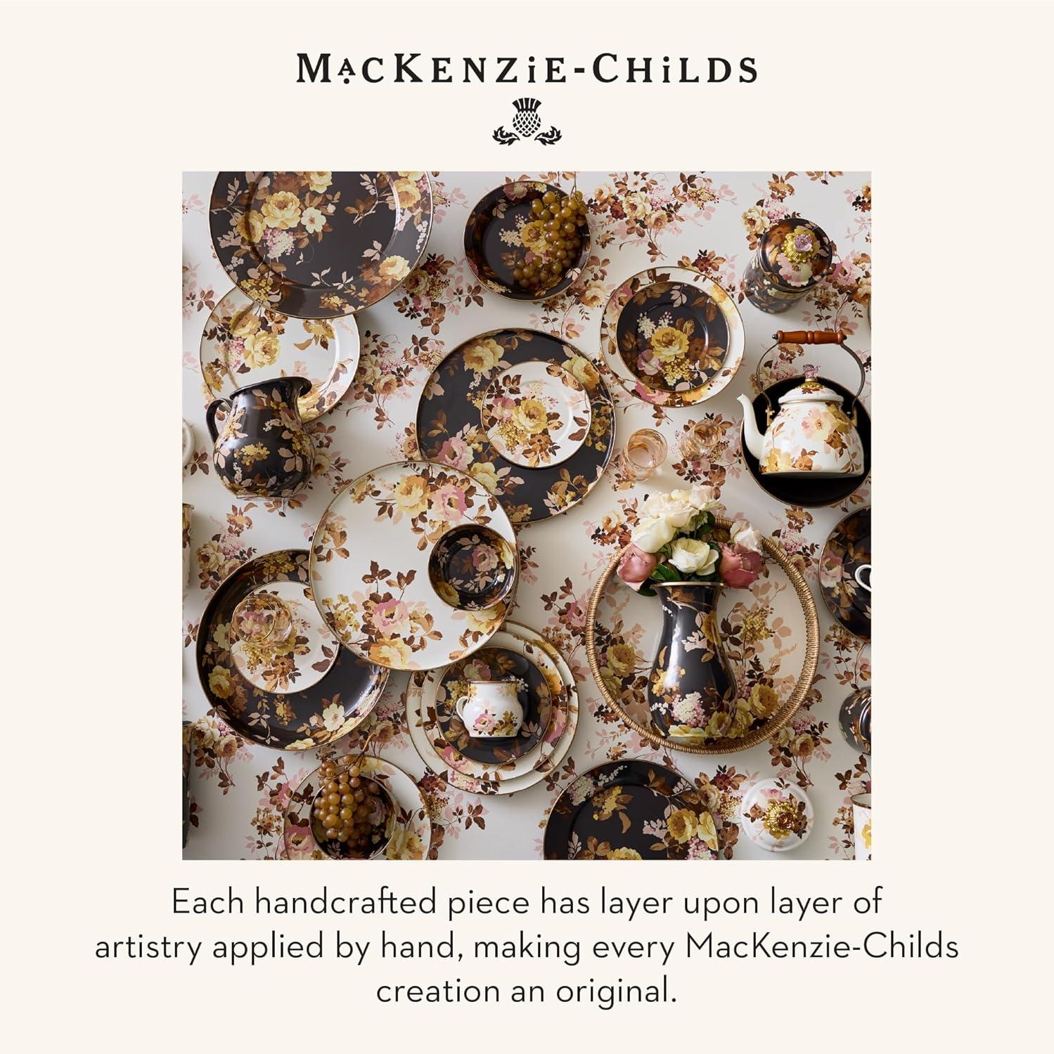 imageMACKENZIECHILDS Enamel Compote Cute Enamel Pedestal Serving Dish or Decorative Bowl Small BrownandWhite Mocha CheckWhite Wild Rose