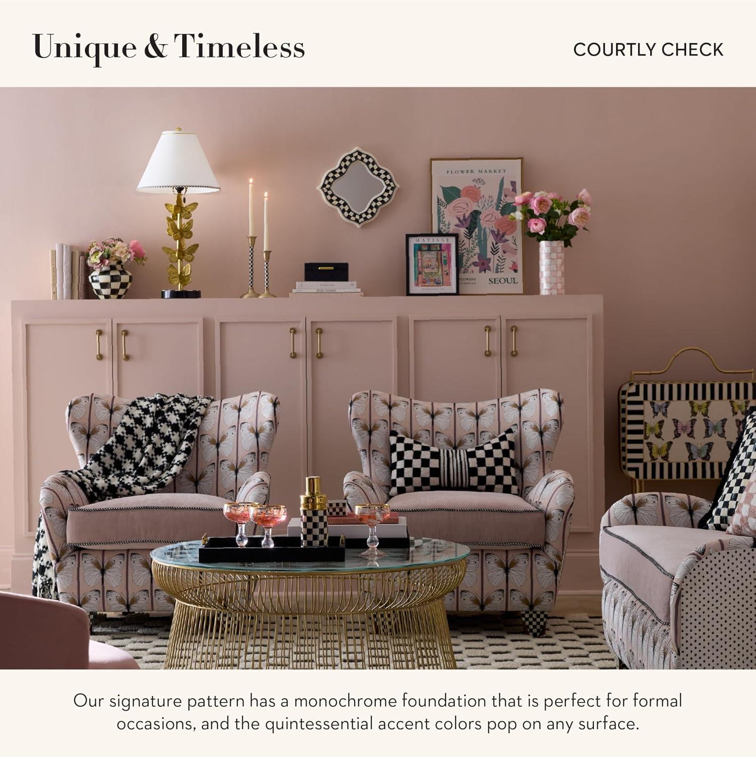 imageMACKENZIECHILDS LED Rechargeable Cafe Table Lamp Cordless Decorative Lamp BlueandWhite Royal CheckCourtly Check