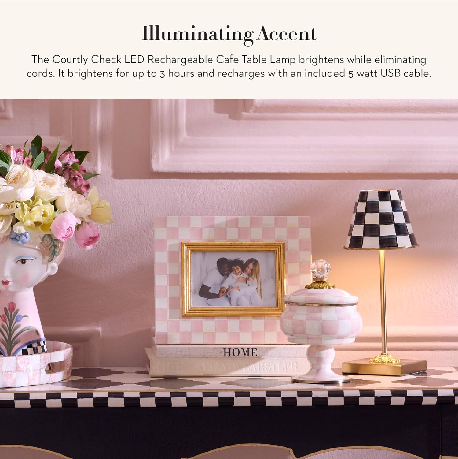 imageMACKENZIECHILDS LED Rechargeable Cafe Table Lamp Cordless Decorative Lamp BlueandWhite Royal CheckCourtly Check