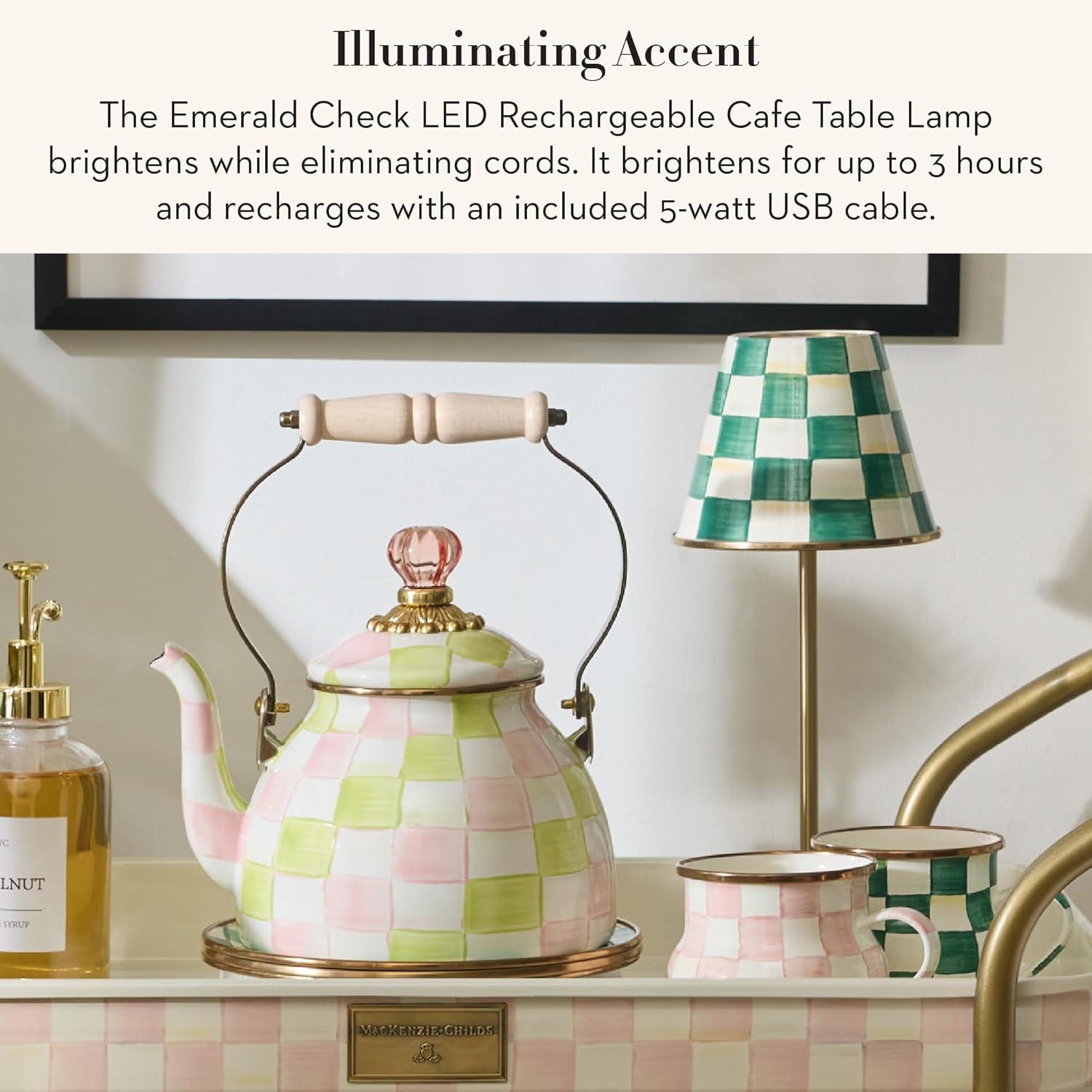 imageMACKENZIECHILDS LED Rechargeable Cafe Table Lamp Cordless Decorative Lamp BlueandWhite Royal CheckEmerald Check