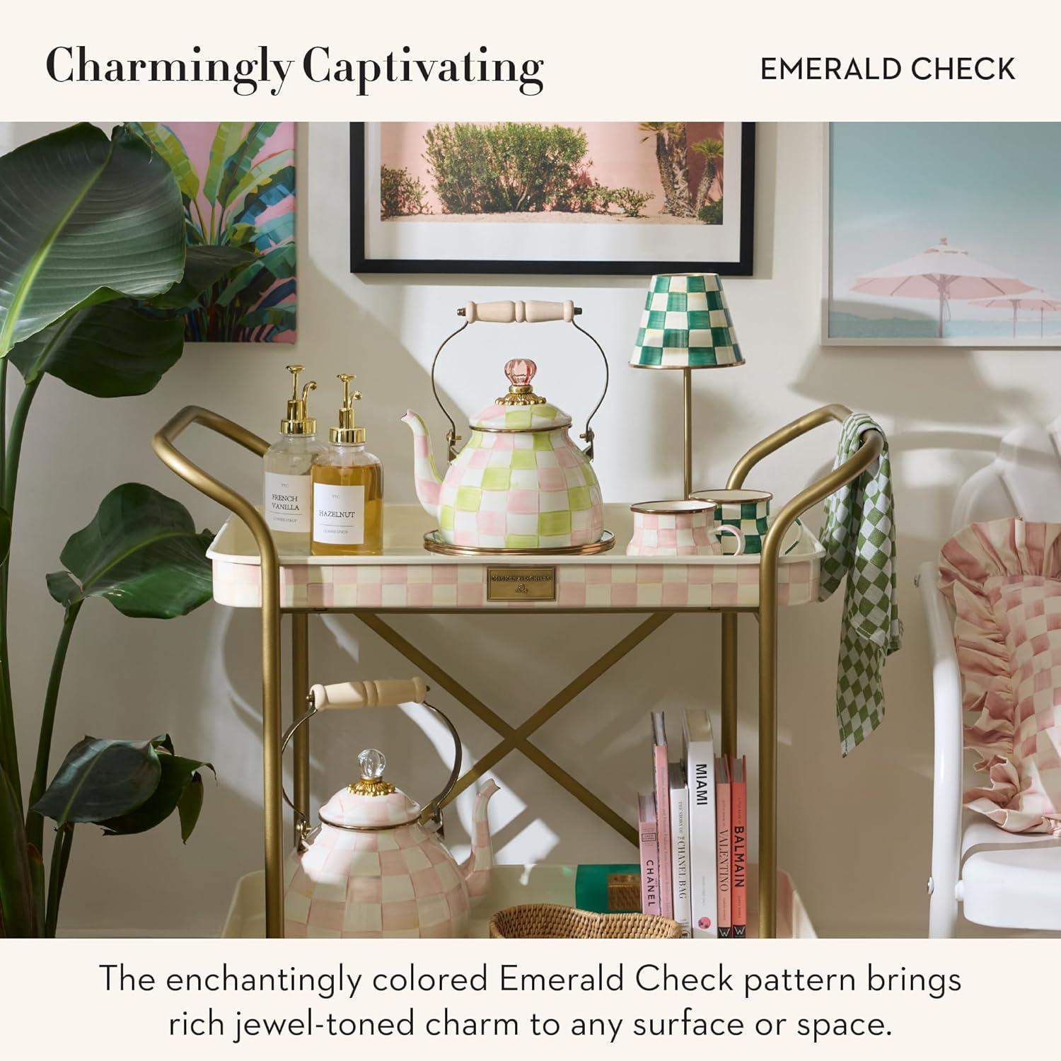 imageMACKENZIECHILDS LED Rechargeable Cafe Table Lamp Cordless Decorative Lamp BlueandWhite Royal CheckEmerald Check