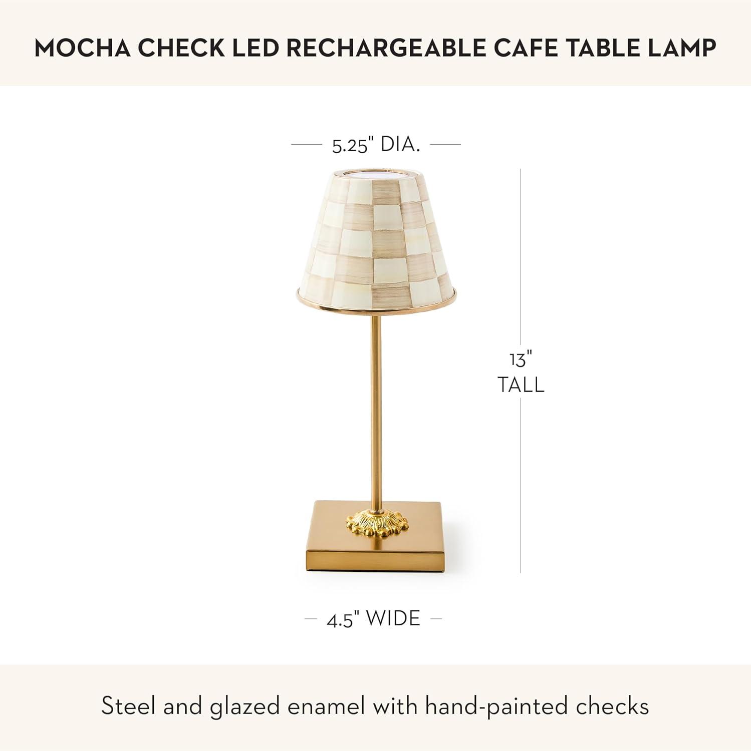 imageMACKENZIECHILDS LED Rechargeable Cafe Table Lamp Cordless Decorative Lamp BlueandWhite Royal CheckMocha Check