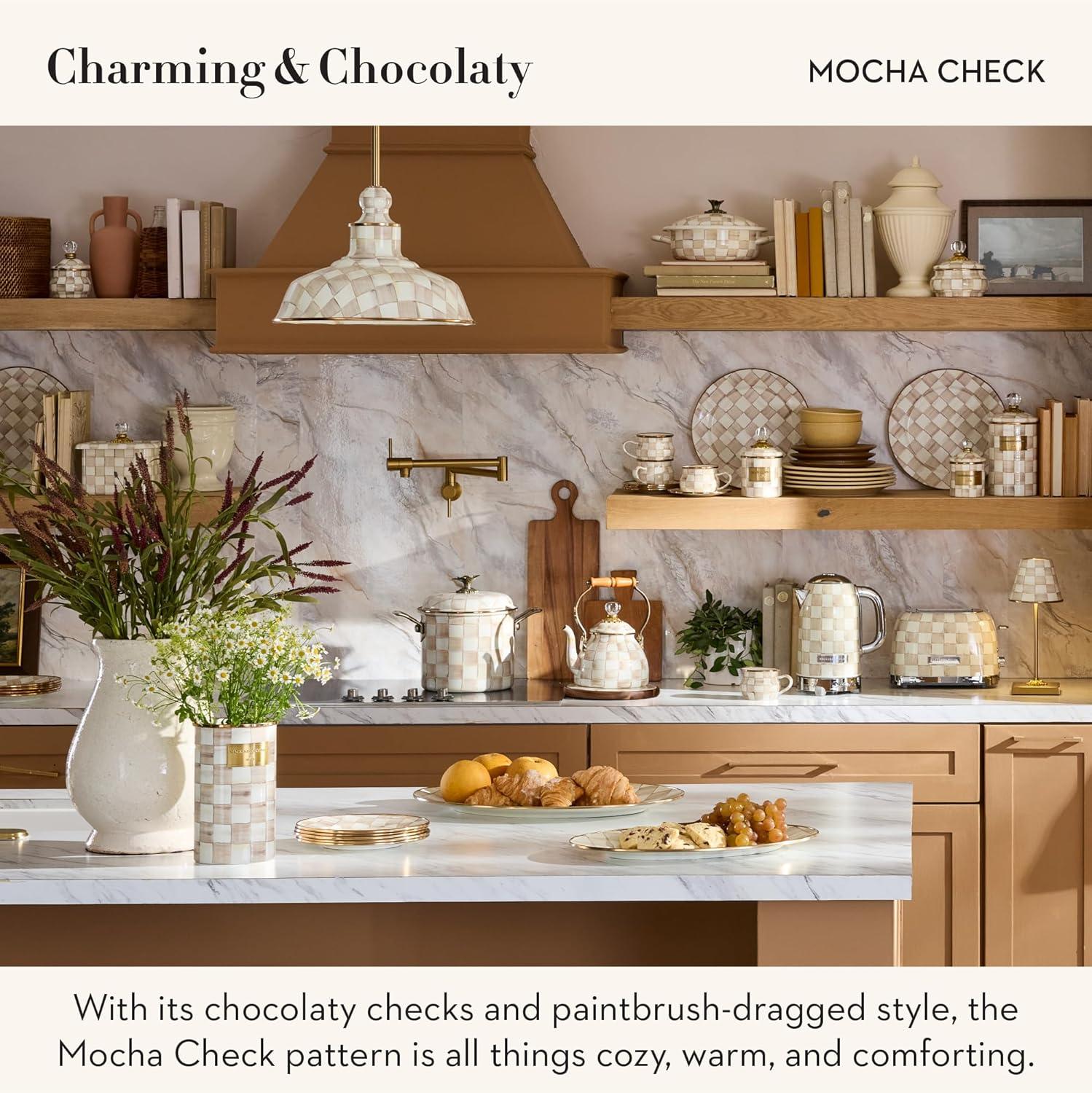 imageMACKENZIECHILDS LED Rechargeable Cafe Table Lamp Cordless Decorative Lamp BlueandWhite Royal CheckMocha Check