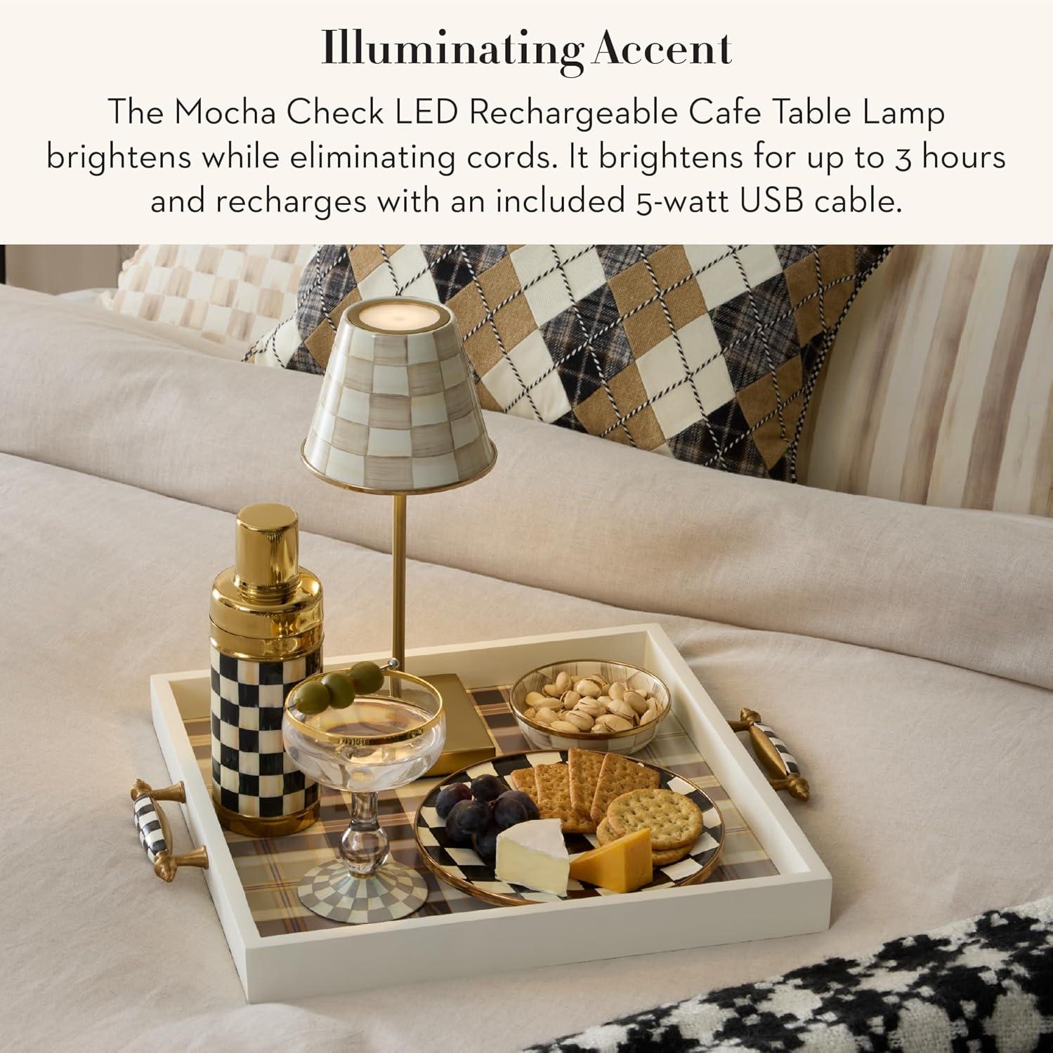 imageMACKENZIECHILDS LED Rechargeable Cafe Table Lamp Cordless Decorative Lamp BlueandWhite Royal CheckMocha Check