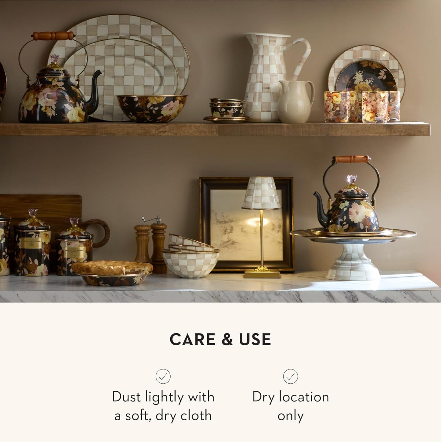 imageMACKENZIECHILDS LED Rechargeable Cafe Table Lamp Cordless Decorative Lamp BlueandWhite Royal CheckMocha Check