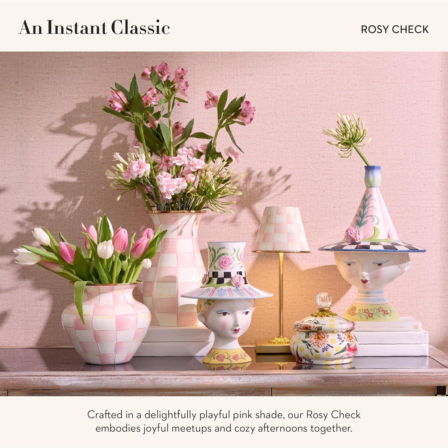 imageMACKENZIECHILDS LED Rechargeable Cafe Table Lamp Cordless Decorative Lamp BlueandWhite Royal CheckRosy Check