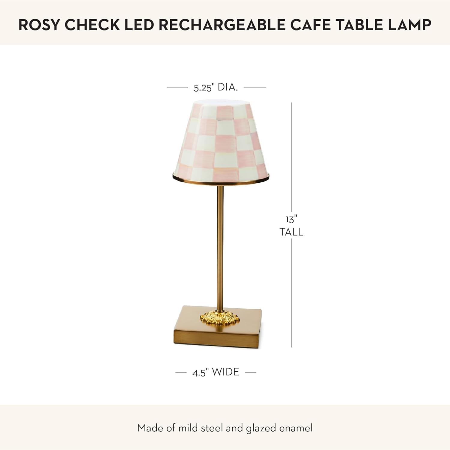 imageMACKENZIECHILDS LED Rechargeable Cafe Table Lamp Cordless Decorative Lamp BlueandWhite Royal CheckRosy Check