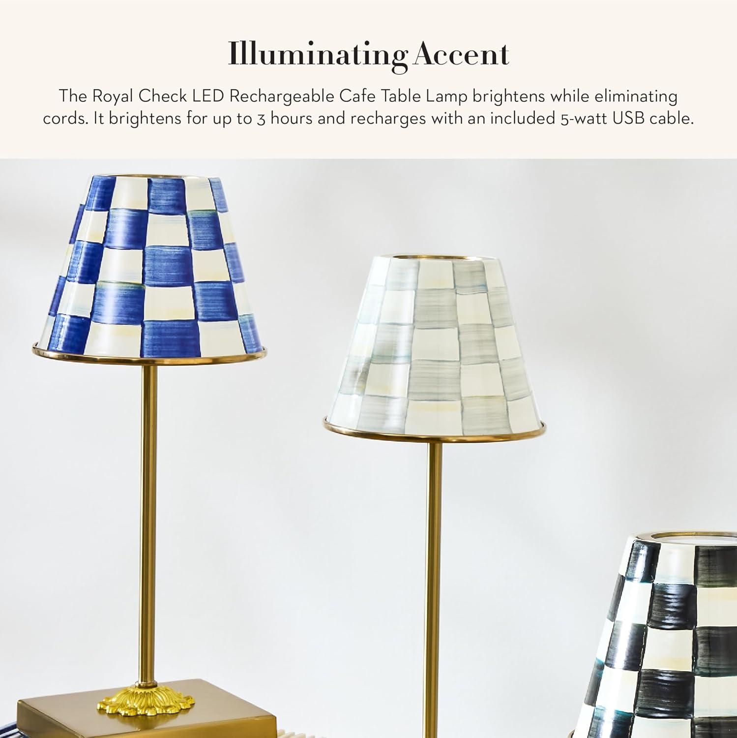 imageMACKENZIECHILDS LED Rechargeable Cafe Table Lamp Cordless Decorative Lamp BlueandWhite Royal CheckRoyal Check