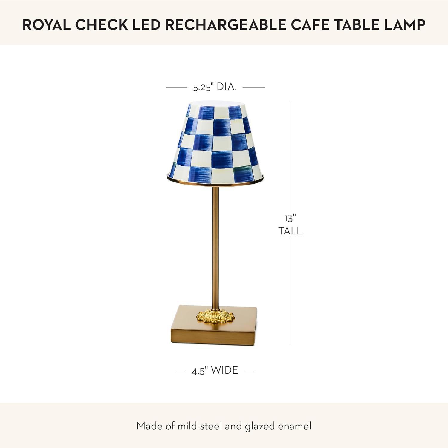 imageMACKENZIECHILDS LED Rechargeable Cafe Table Lamp Cordless Decorative Lamp BlueandWhite Royal CheckRoyal Check
