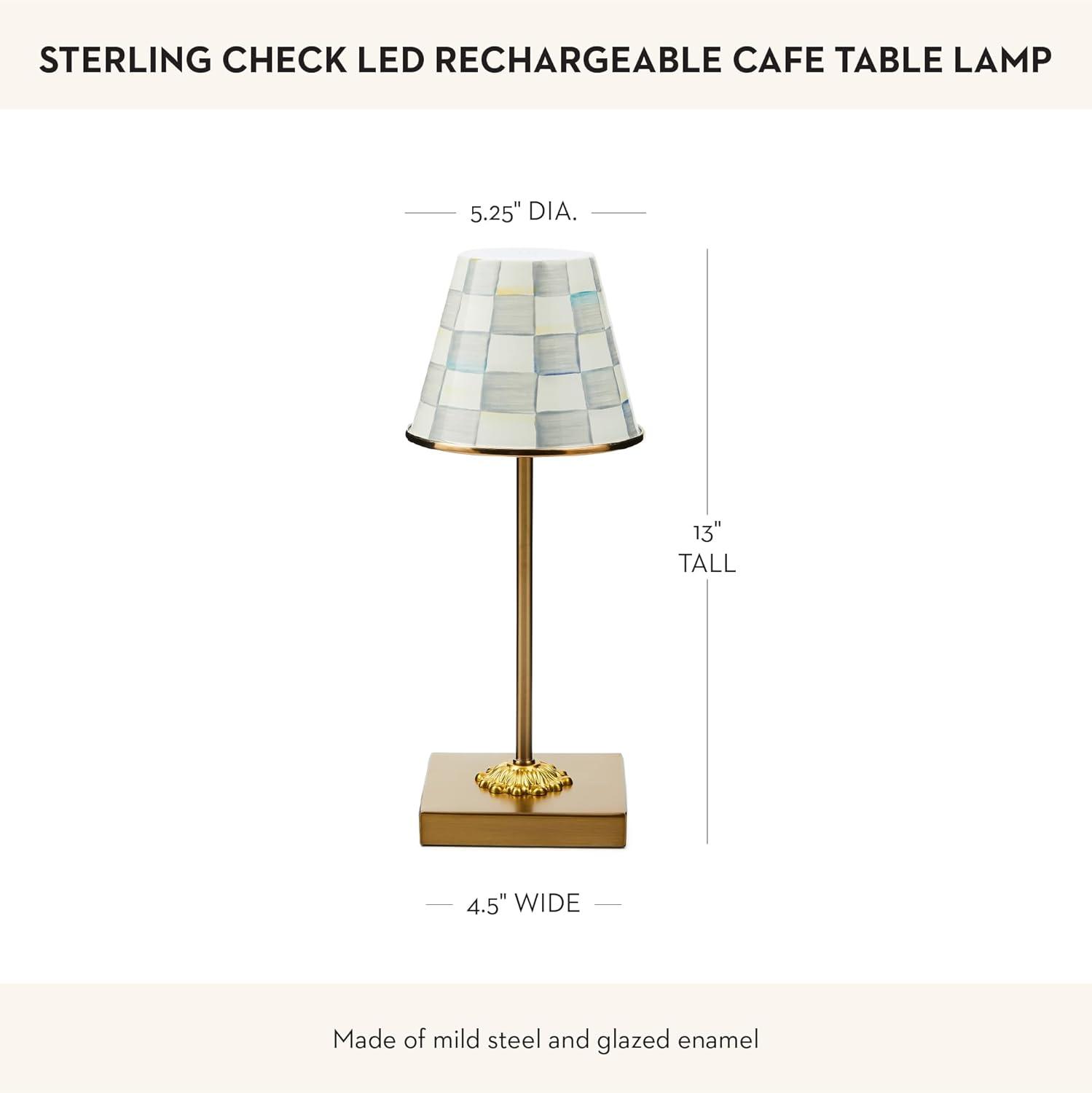 imageMACKENZIECHILDS LED Rechargeable Cafe Table Lamp Cordless Decorative Lamp BlueandWhite Royal CheckSterling Check