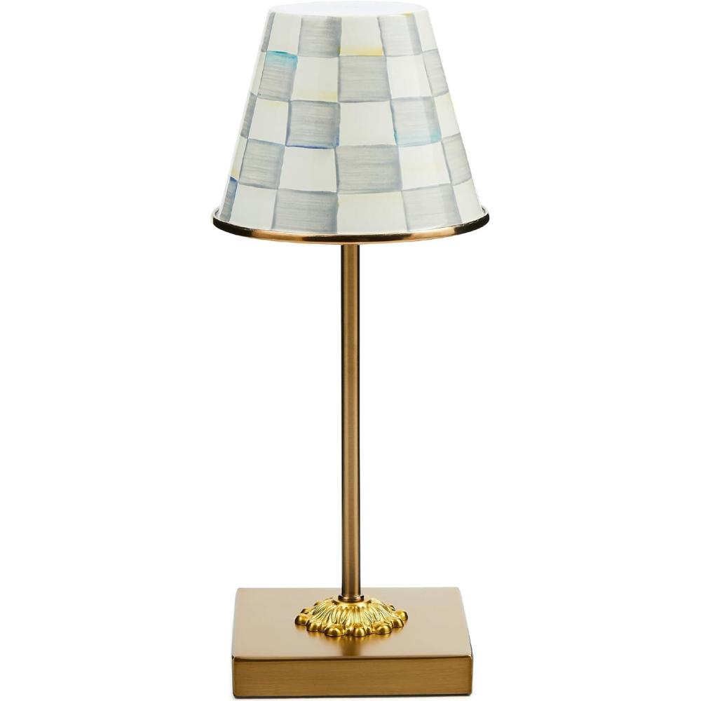 imageMACKENZIECHILDS LED Rechargeable Cafe Table Lamp Cordless Decorative Lamp BlueandWhite Royal CheckSterling Check
