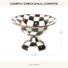 MACKENZIE-CHILDS Enamel Compote, Cute Enamel Pedestal Serving Dish or Decorative Bowl, Small, Brown-and-White Mocha Check(Courtly Check)