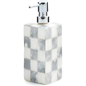 MACKENZIE-CHILDS Capiz Soap Pump, Liquid-Soap Dispenser for Bathroom or Kitchen, Gray-and-White Sterling Check(Sterling Check)