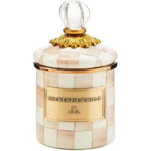 MACKENZIE-CHILDS Mini Enamel Canister, Kitchen Storage Container with Lid, Brown-and-White Mocha Check(Mocha Check)