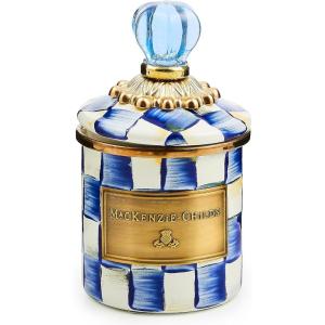 MACKENZIE-CHILDS Mini Enamel Canister, Kitchen Storage Container with Lid, Brown-and-White Mocha Check(Royal Check)