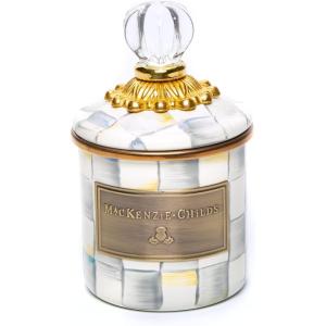 MACKENZIE-CHILDS Mini Enamel Canister, Kitchen Storage Container with Lid, Brown-and-White Mocha Check(Sterling Check)