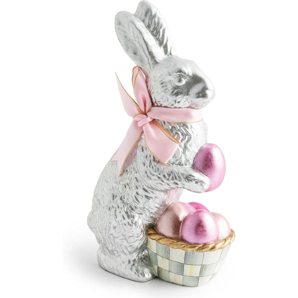 imageMACKENZIECHILDS Touch of Pink Foil Bunny Cute Bunny Figurine Spring Rabbit Decor and Easter Decor Silver