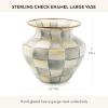 MACKENZIE-CHILDS Large Enamel Vase, Unique Flower-Vase Decor for Living Room, Black-and-White Courtly Check(Sterling Check)