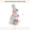 MACKENZIE-CHILDS Touch of Pink Foil Bunny, Cute Bunny Figurine, Spring Rabbit Decor and Easter Decor, Silver