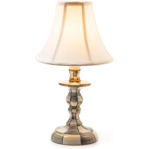 MACKENZIE-CHILDS Candlestick Lamp, Decorative Lamp for Living Room or Bedroom, Gray-and-White Sterling Check
