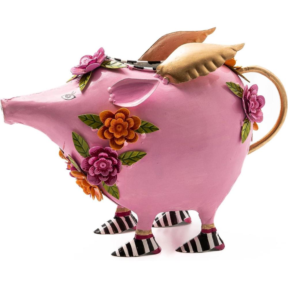 imageMACKENZIECHILDS Patience Brewster Portia Pig Watering Can Iron Outdoor Watering Can for Plants