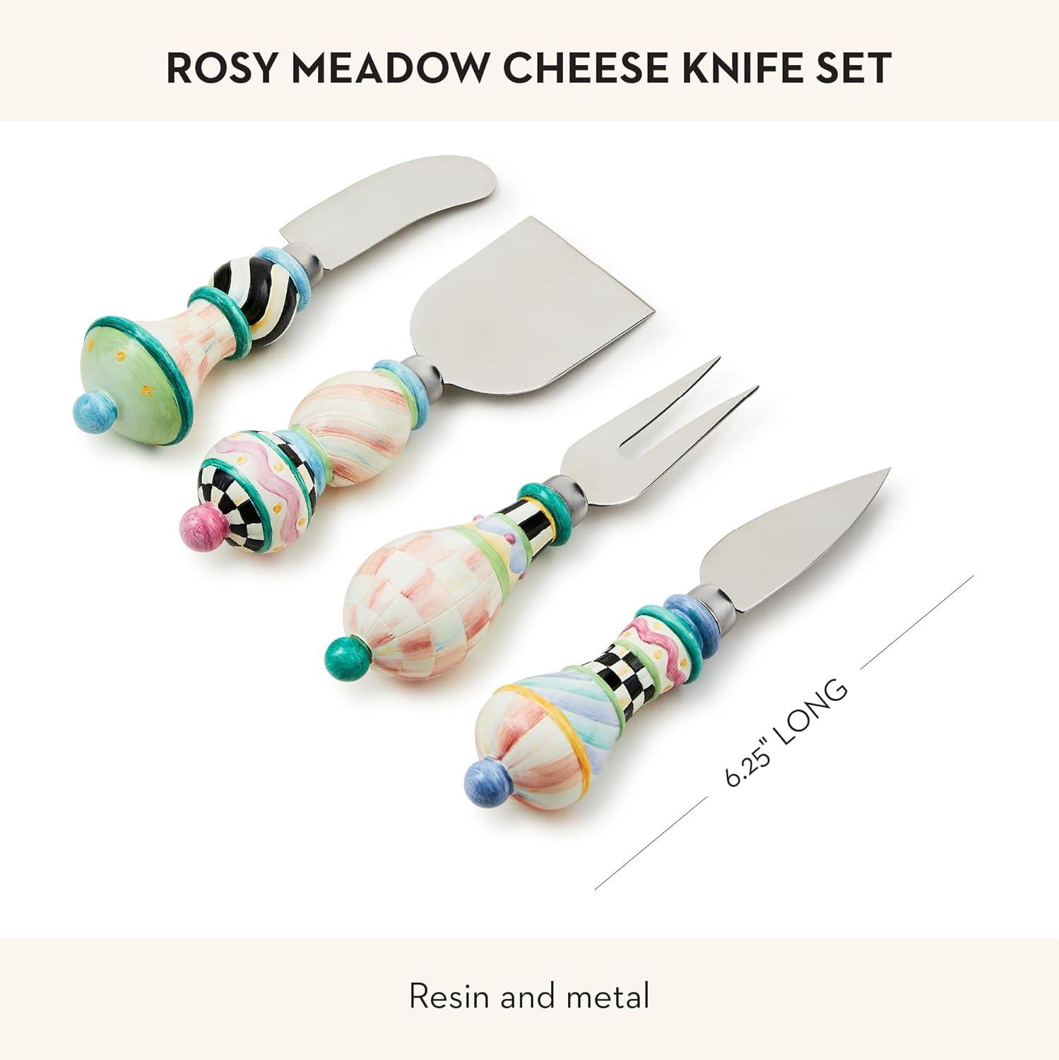 imageMACKENZIECHILDS Set of 4 Cheese Spreader Set StainlessSteel Butter Spreaders Rosy Meadow