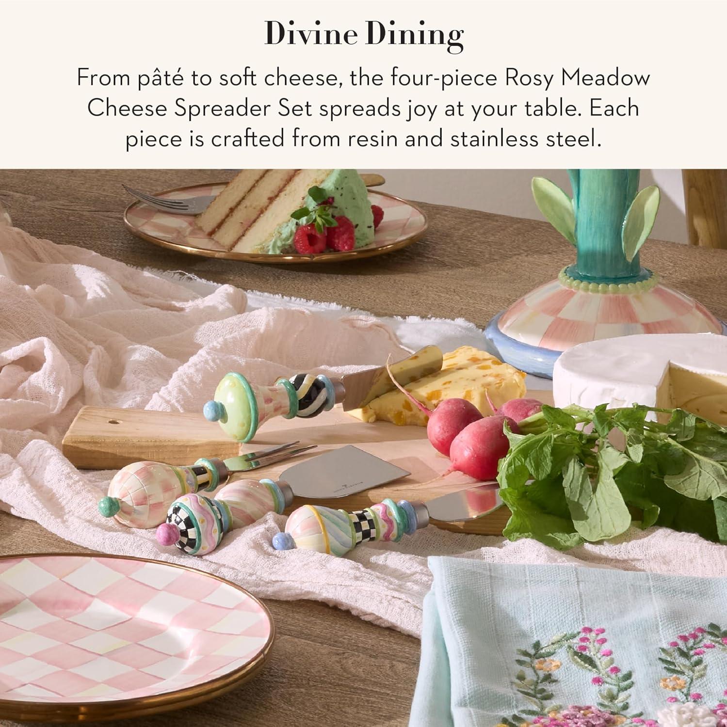 imageMACKENZIECHILDS Set of 4 Cheese Spreader Set StainlessSteel Butter Spreaders Rosy Meadow