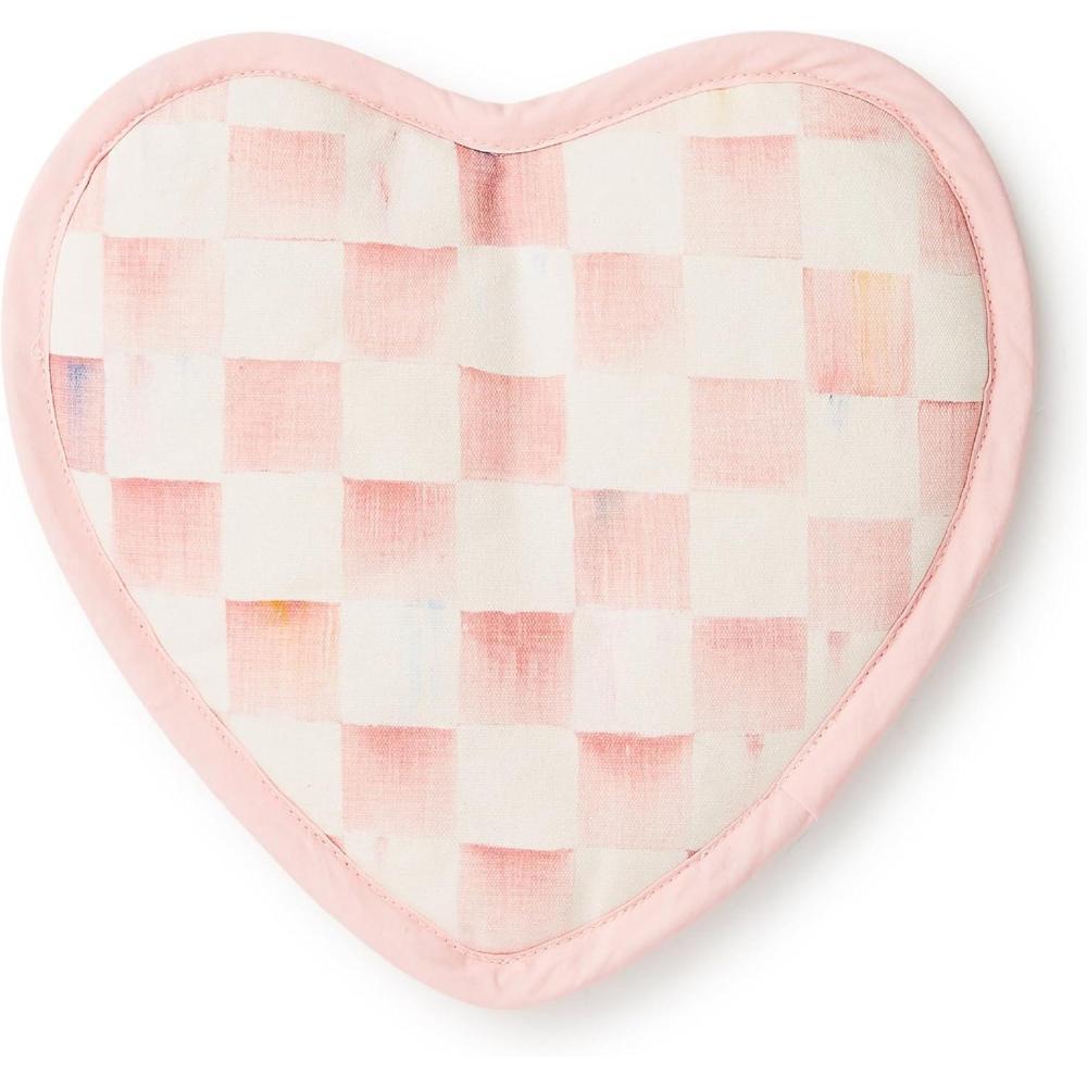 imageMACKENZIECHILDS Heart Pot Holder HeartShaped Pot Holder Kitchen Hot Pad PinkandWhite Rosy Check