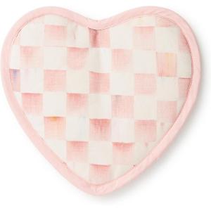 MACKENZIE-CHILDS Heart Pot Holder, Heart-Shaped Pot Holder, Kitchen Hot Pad, Pink-and-White Rosy Check