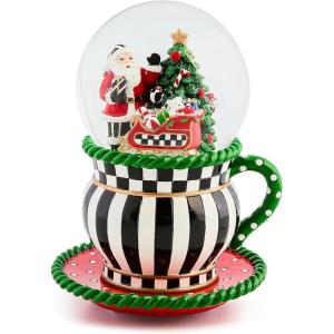 MACKENZIE CHILDS Snow Globe, Christmas Decor for Living Room, Holly Bear(Check It Out Teacup)