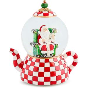 MACKENZIE CHILDS Snow Globe, Christmas Decor for Living Room, Holly Bear(Check It Out Teapot)