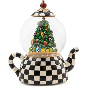MACKENZIE CHILDS Snow Globe, Christmas Decor for Living Room, Holly Bear(Courtly Teapot)