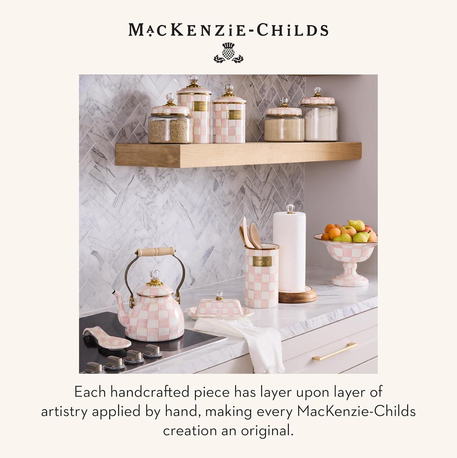 imageMACKENZIECHILDS Enamel Spoon Rest Kitchen Utensil Rest and Spoon Holder Kitchen Decor BrownandWhite Mocha CheckRosy Check