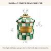 MACKENZIE-CHILDS Demi Enamel Canister, Kitchen Storage Container with Lid, Brown-and-White Mocha Check(Emerald Check)