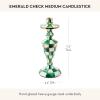 MACKENZIE-CHILDS Enamel Candlestick, Cute Candle-Holder Decor, Short, Brown-and-White Mocha Check(Emerald Check)