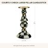 MACKENZIE-CHILDS Enamel Pillar Candlestick, Cute Pillar Candle Stand, Large, Brown-and-White Mocha Check(Courtly Check)