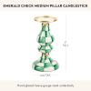 MACKENZIE-CHILDS Enamel Pillar Candlestick, Cute Pillar Candle Stand, Large, Brown-and-White Mocha Check(Emerald Check)