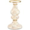 MACKENZIE-CHILDS Enamel Pillar Candlestick, Cute Pillar Candle Stand, Large, Brown-and-White Mocha Check(Mocha Check)