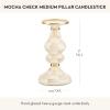 MACKENZIE-CHILDS Enamel Pillar Candlestick, Cute Pillar Candle Stand, Large, Brown-and-White Mocha Check(Mocha Check)