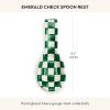 MACKENZIE-CHILDS Enamel Spoon Rest, Kitchen Utensil Rest and Spoon Holder, Kitchen Decor, Brown-and-White Mocha Check(Emerald Check)